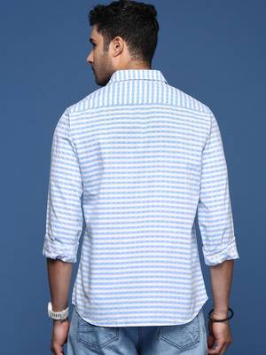 men's checked slim fit blue shirt 4