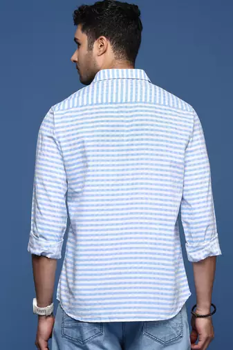 men's checked slim fit blue shirt