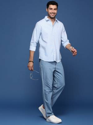 men's checked slim fit blue shirt 5