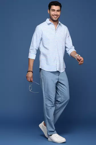 men's checked slim fit blue shirt