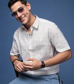 men's micro print white slim fit shirt