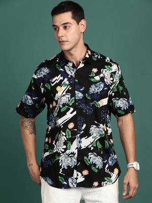 men's floral black slim fit shirt 1