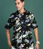 men's floral black slim fit shirt