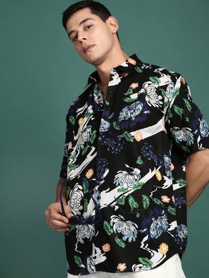 men's floral black slim fit shirt 2