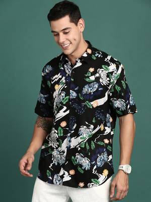 men's floral black slim fit shirt 3