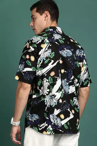 men's floral black slim fit shirt