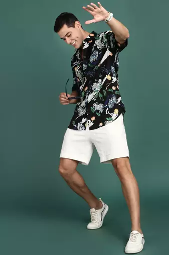 men's floral black slim fit shirt