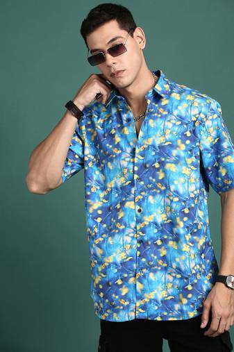 men's abstract blue slim fit shirt