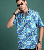 men's abstract blue slim fit shirt