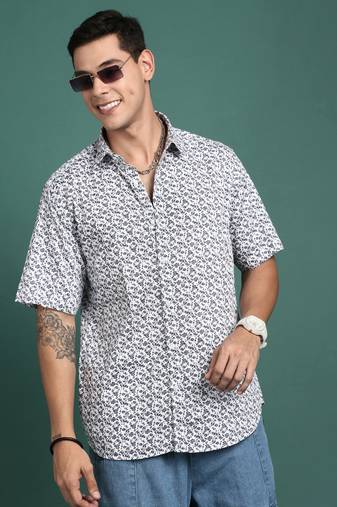men's floral white slim fit shirt