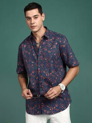 men's floral navy blue slim fit shirt 1