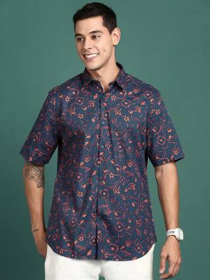 men's floral navy blue slim fit shirt 2