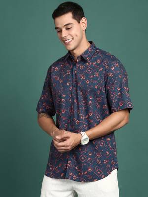 men's floral navy blue slim fit shirt 3