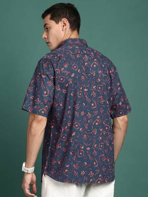 men's floral navy blue slim fit shirt 4