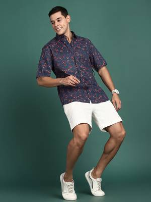 men's floral navy blue slim fit shirt 5
