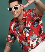 men's floral orange slim fit shirt