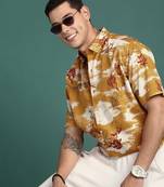 men's floral mustard slim fit shirt