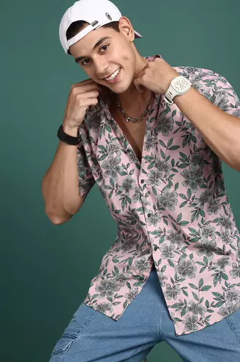 men's floral pink slim fit shirt