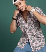 men's floral pink slim fit shirt
