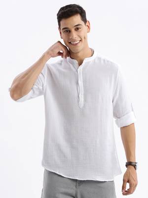 men's long sleeves solid slim fit white shirt 2