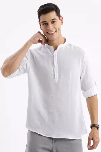 men's long sleeves solid slim fit white shirt