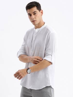 men's long sleeves solid slim fit white shirt 3
