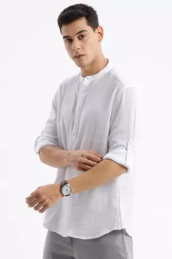 men's long sleeves solid slim fit white shirt