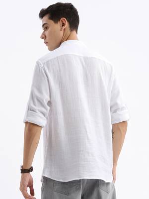 men's long sleeves solid slim fit white shirt 4