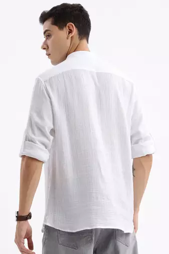 men's long sleeves solid slim fit white shirt