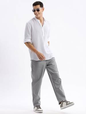 men's long sleeves solid slim fit white shirt 5