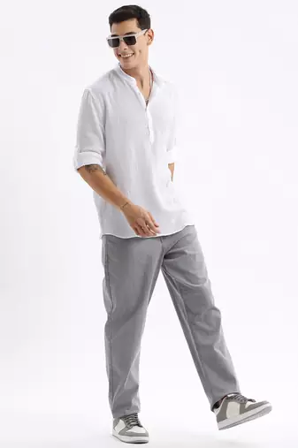 men's long sleeves solid slim fit white shirt