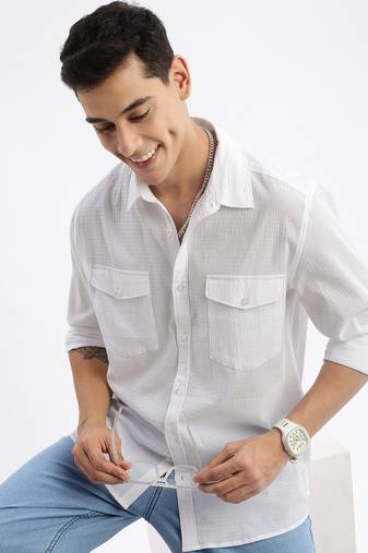 men's long sleeves solid slim fit white shirt