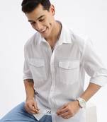 men's long sleeves solid slim fit white shirt