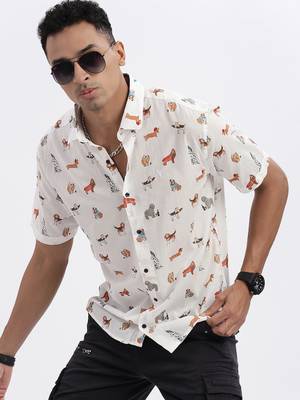 men's white graphic slim fit shirt 1
