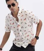 men's white graphic slim fit shirt