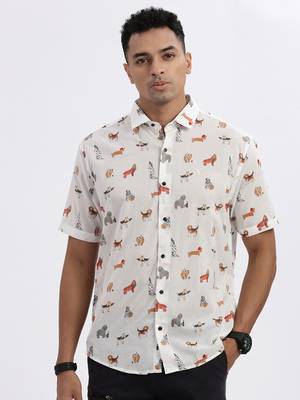 men's white graphic slim fit shirt 2