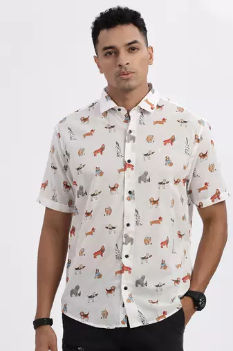 men's white graphic slim fit shirt