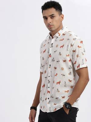 men's white graphic slim fit shirt 3