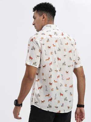men's white graphic slim fit shirt 4