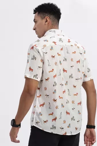 men's white graphic slim fit shirt