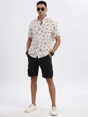 men's white graphic slim fit shirt 5