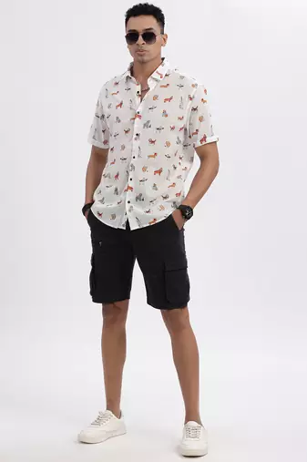 men's white graphic slim fit shirt