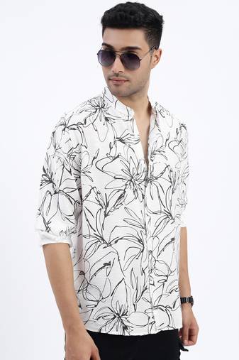 men's white floral slim fit shirt