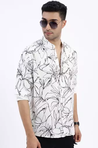 men's white floral slim fit shirt