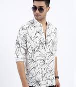 men's white floral slim fit shirt