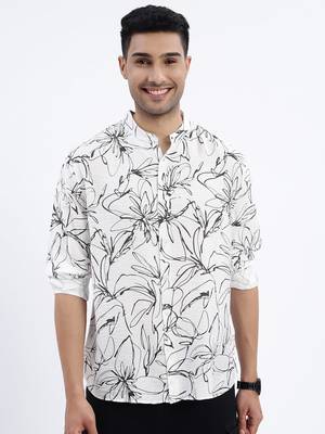 men's white floral slim fit shirt 2