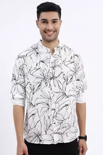 men's white floral slim fit shirt
