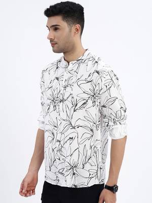 men's white floral slim fit shirt 3