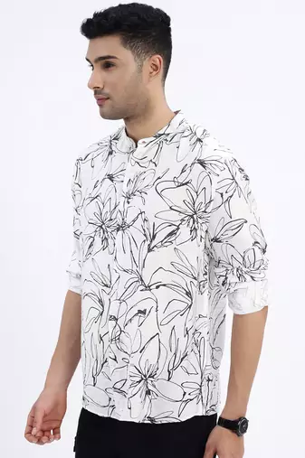 men's white floral slim fit shirt