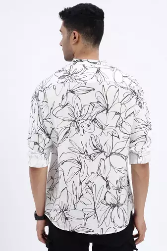 men's white floral slim fit shirt